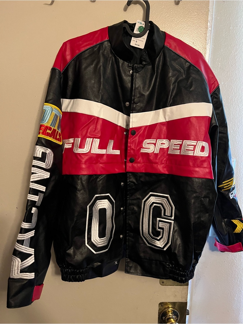 Full Speed Racing Leather Jacket - Black & Red